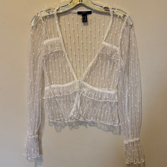 Forever 21 Tops - Forever 21 White Sheer Polka Dot Blouse
